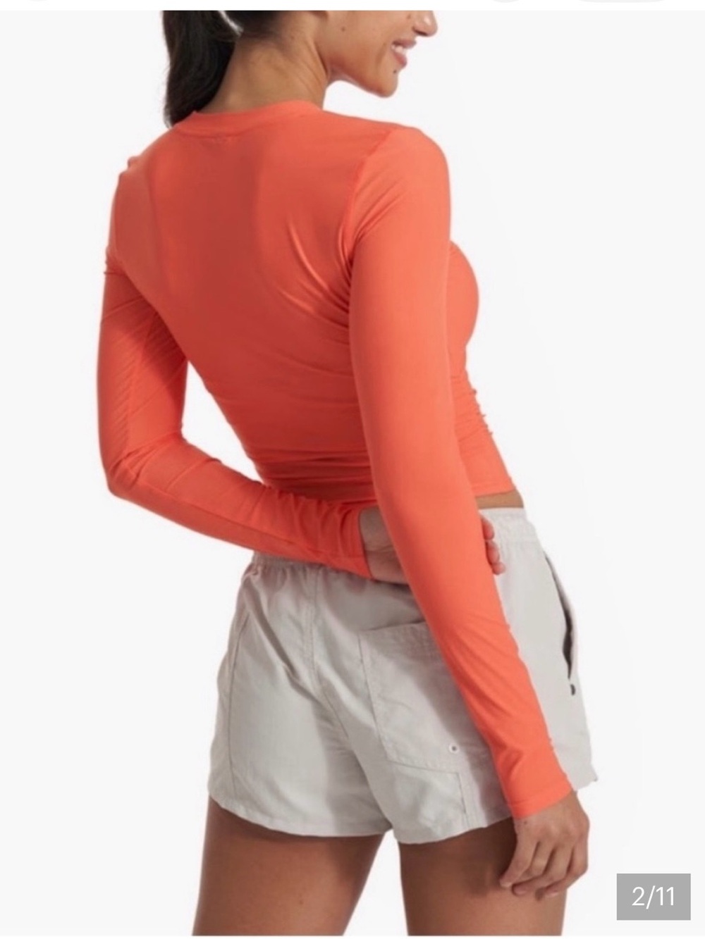 Vuori Dune Crew UPF 30+ Coral Long-Sleeve Crop Top Size Small